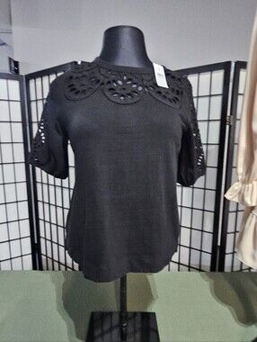 NWT Loft Black Cutout Detail Short Sleeve Top - Women